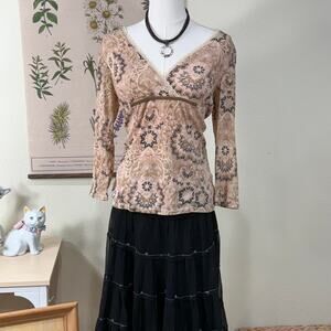 Y2k Pink Print Mesh Babydoll Top Whimsigoth Fairy Femme Dolly Gloomy Coquette M